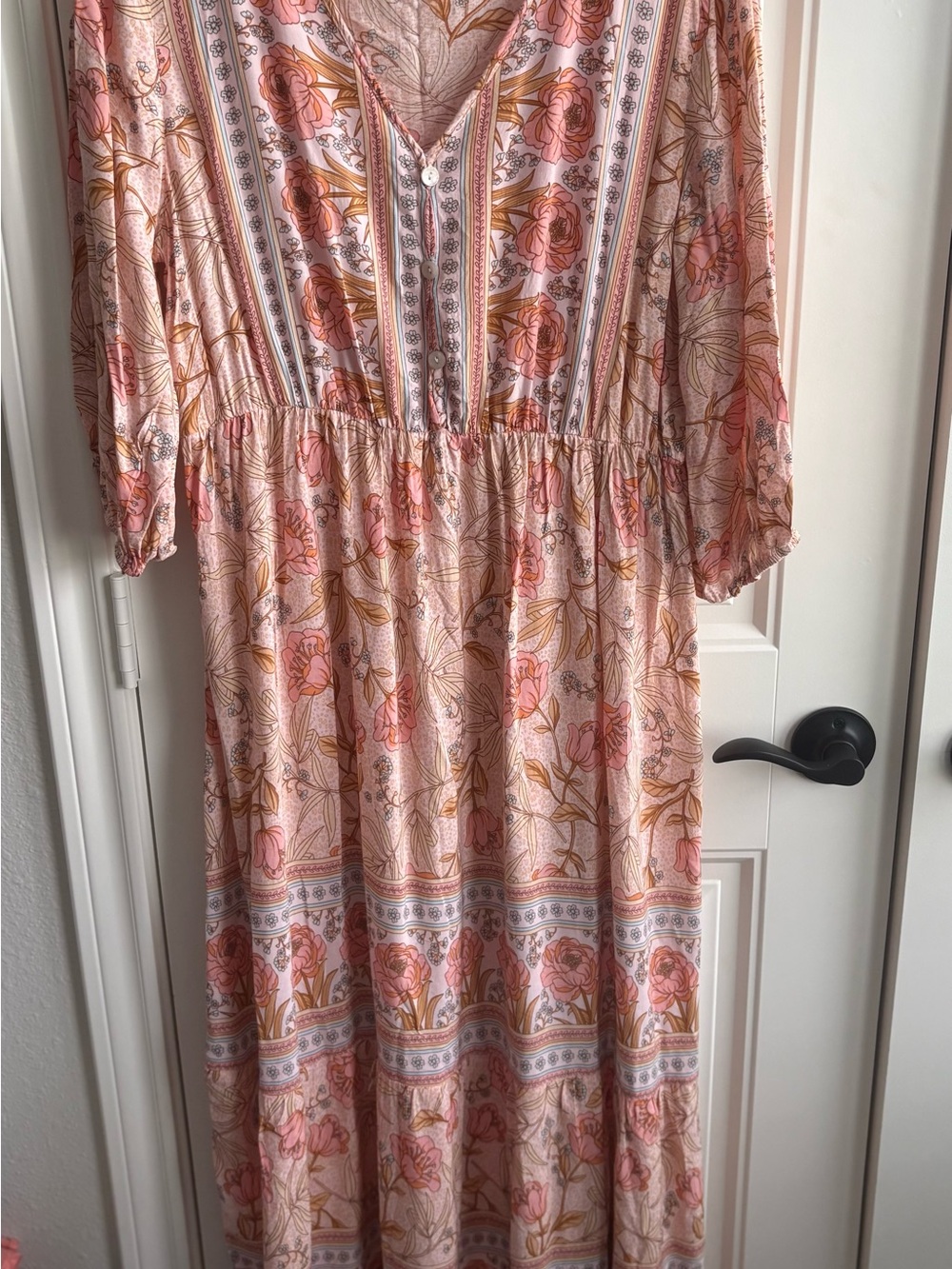Bohemian Floral Midi Dress in Blush Pink - Picture 2 of 4